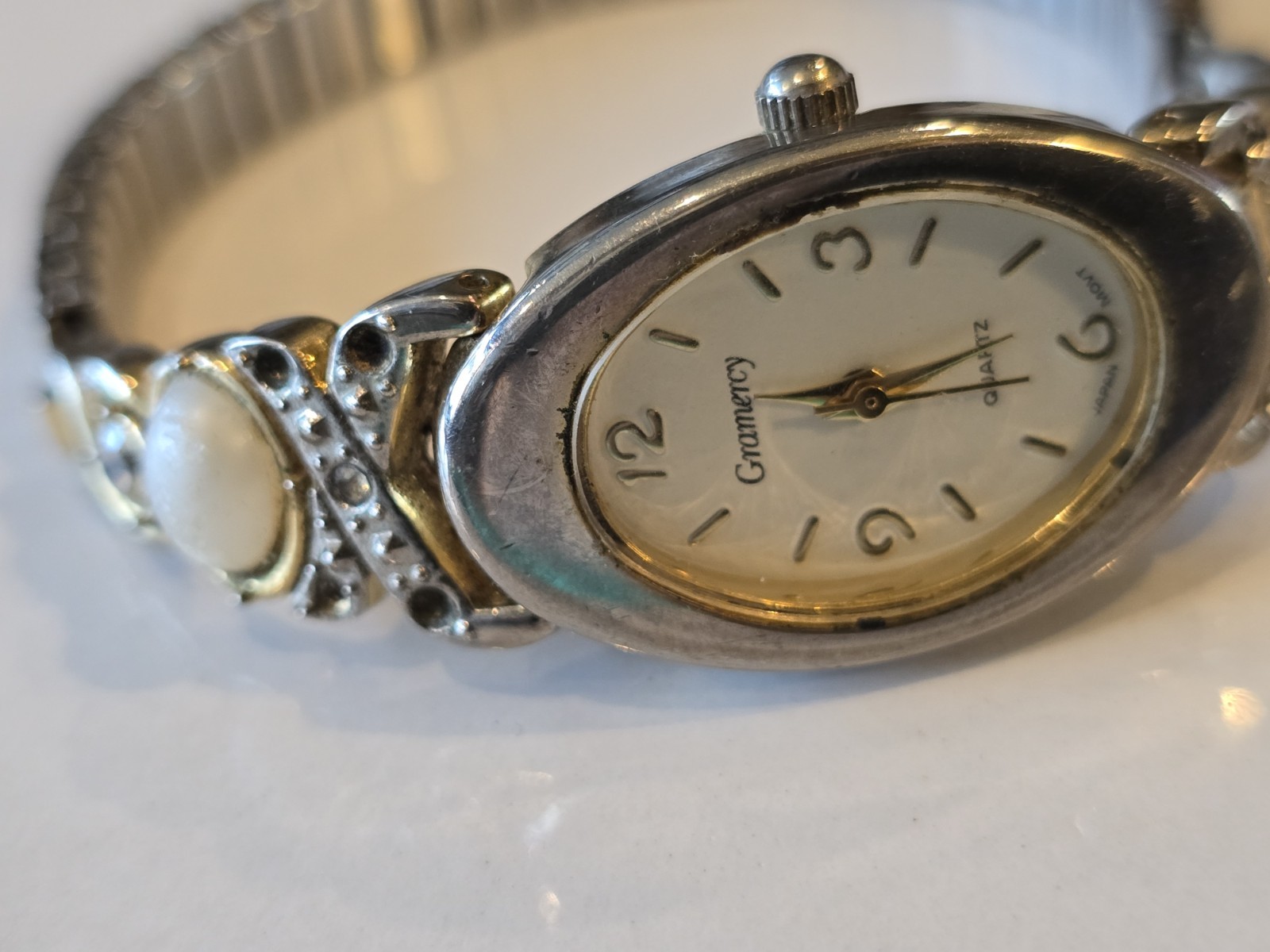 Running Gramercy Women’s Quartz Watch Stretch Band Faux Moonstone Rhinestone