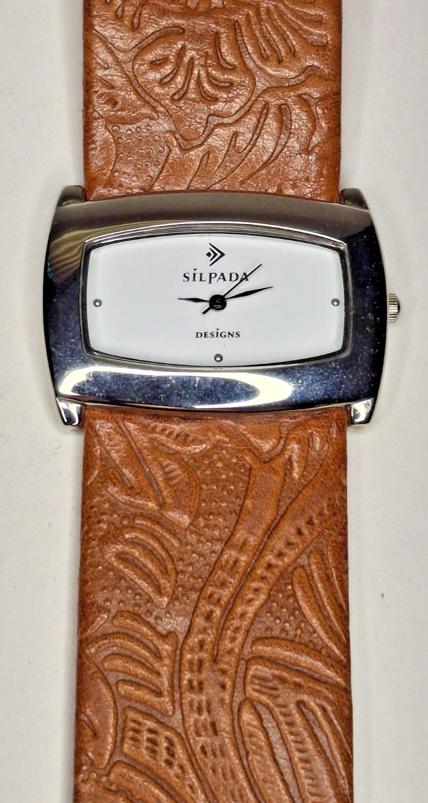 SILPADA T1138 Ladies Southwest Tooled Tan Wide Leather Strap Quartz