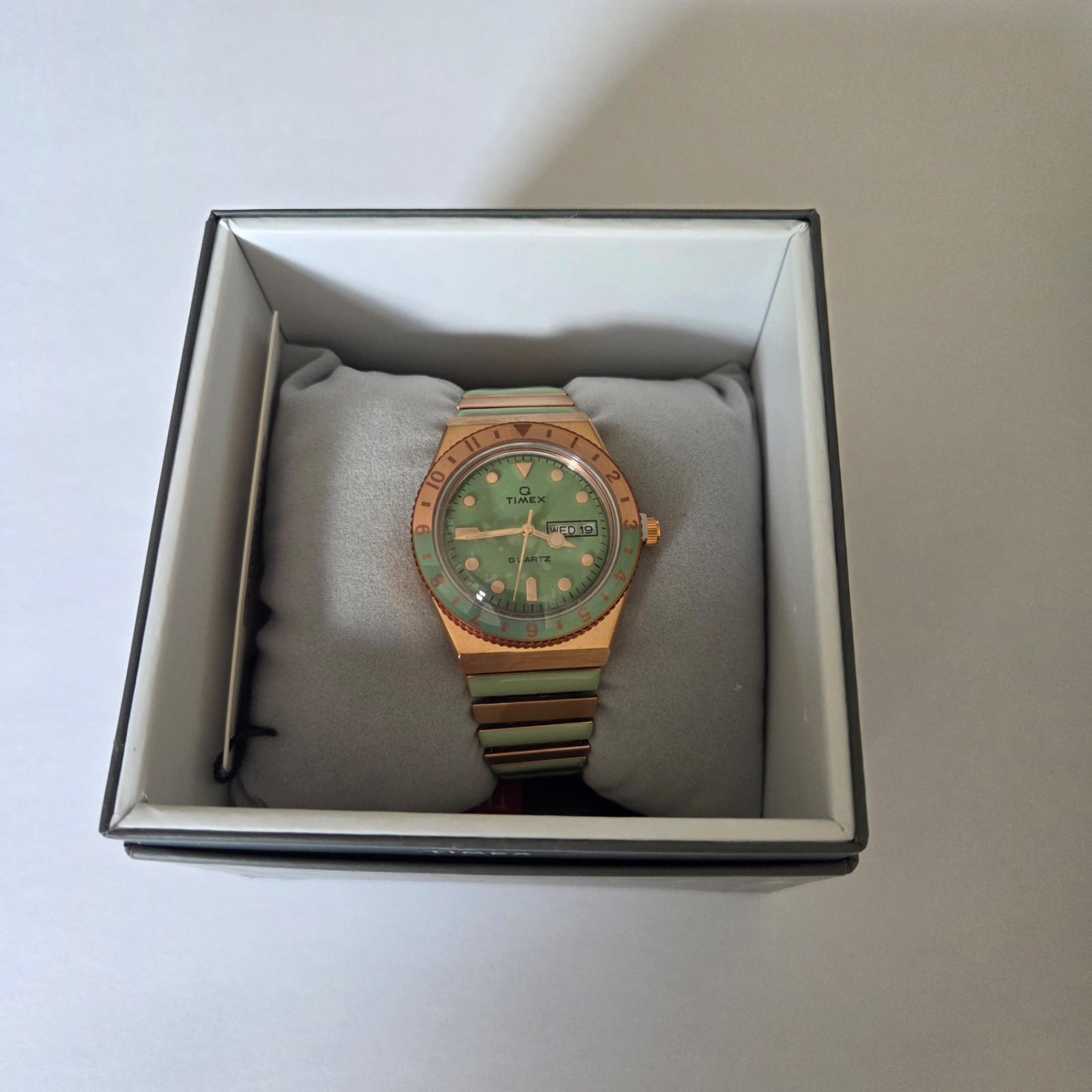 Timex Q Malibu Rose Gold and Green 36mm Women’s Watch