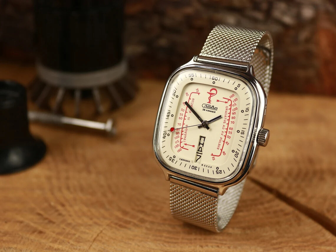 Russian USSR Pulsometer RARE Medical wrist watch Slawa Slava 2428 Medicine NOS!