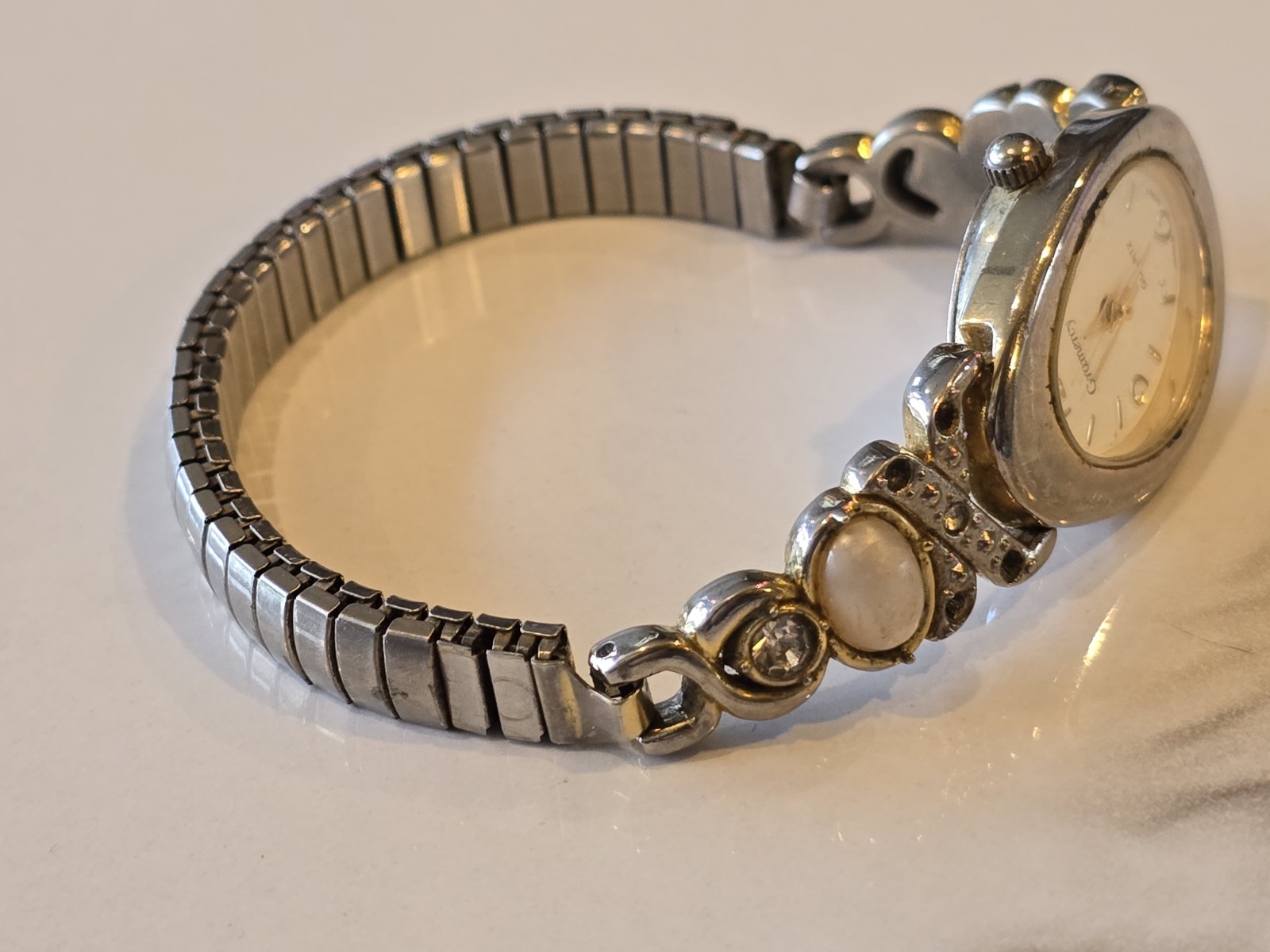 Running Gramercy Women’s Quartz Watch Stretch Band Faux Moonstone Rhinestone