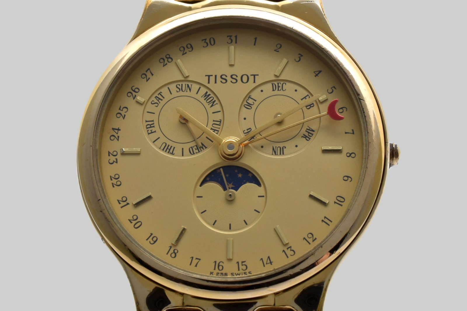 [Exc+5] TISSOT Triple Calendar K255 Gold Pointer Date Moonphase Men Quartz Watch