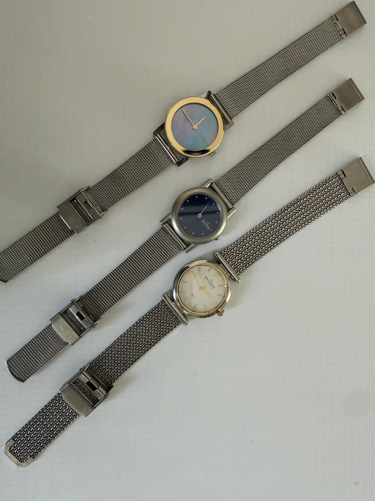 Lots of 3 Skagen Watches Women’s Silver Tone Stainless Steel Mesh Band MOP Dial