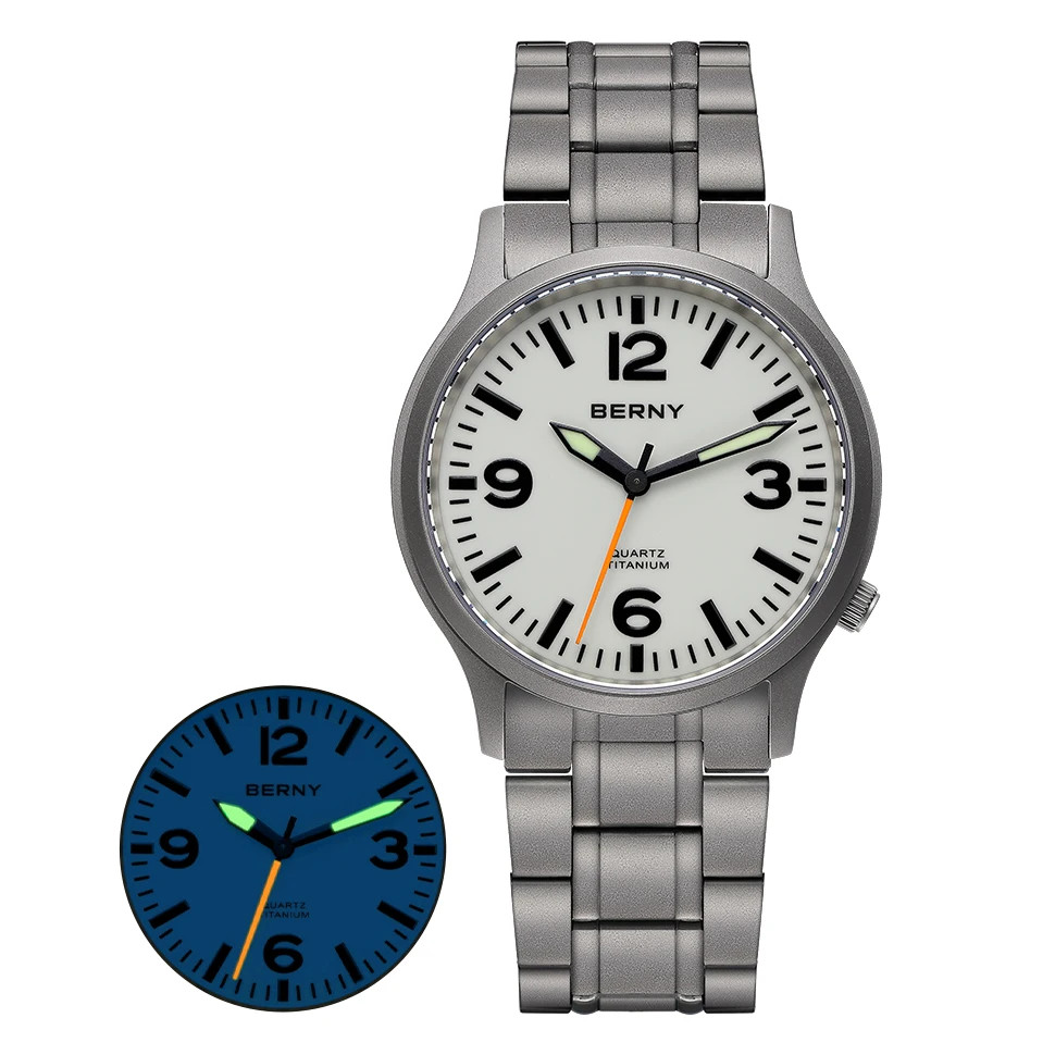 BERNY Titanium Men’s Watch Sapphire Field Sports Quartz Luminous 5ATM Canvas