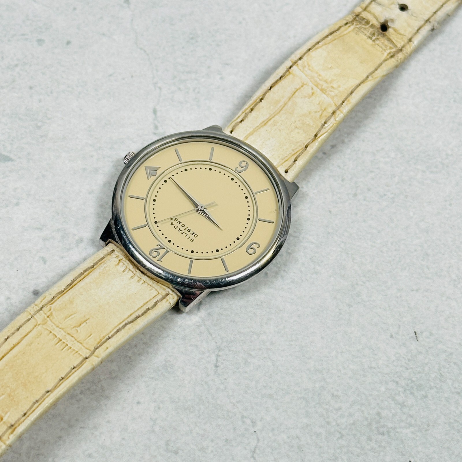 Silpada Designs Watch Womens 34mm Cream Leather Band Silver Tone New Battery