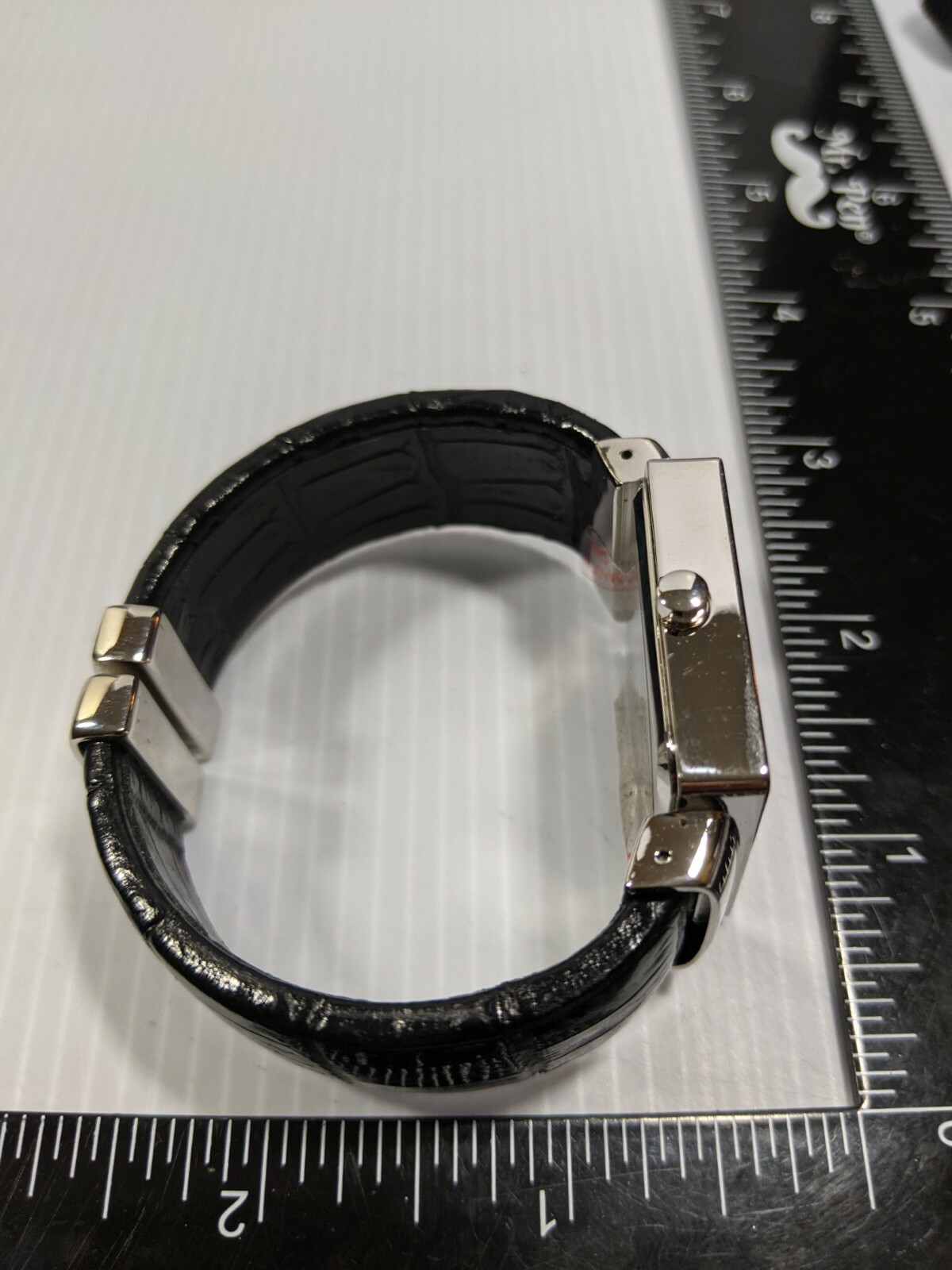 Chico’s Silver Tone Purple Blue Red Yellow Face Black Hinge Band Watch 6 Inch