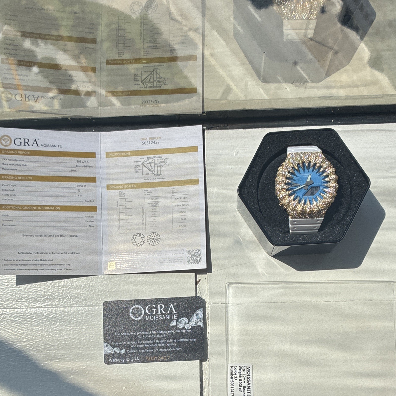 *ICED OUT* Casio G-SHOCK Analog/Digital Quartz Blue Dial White Resin Box Papers