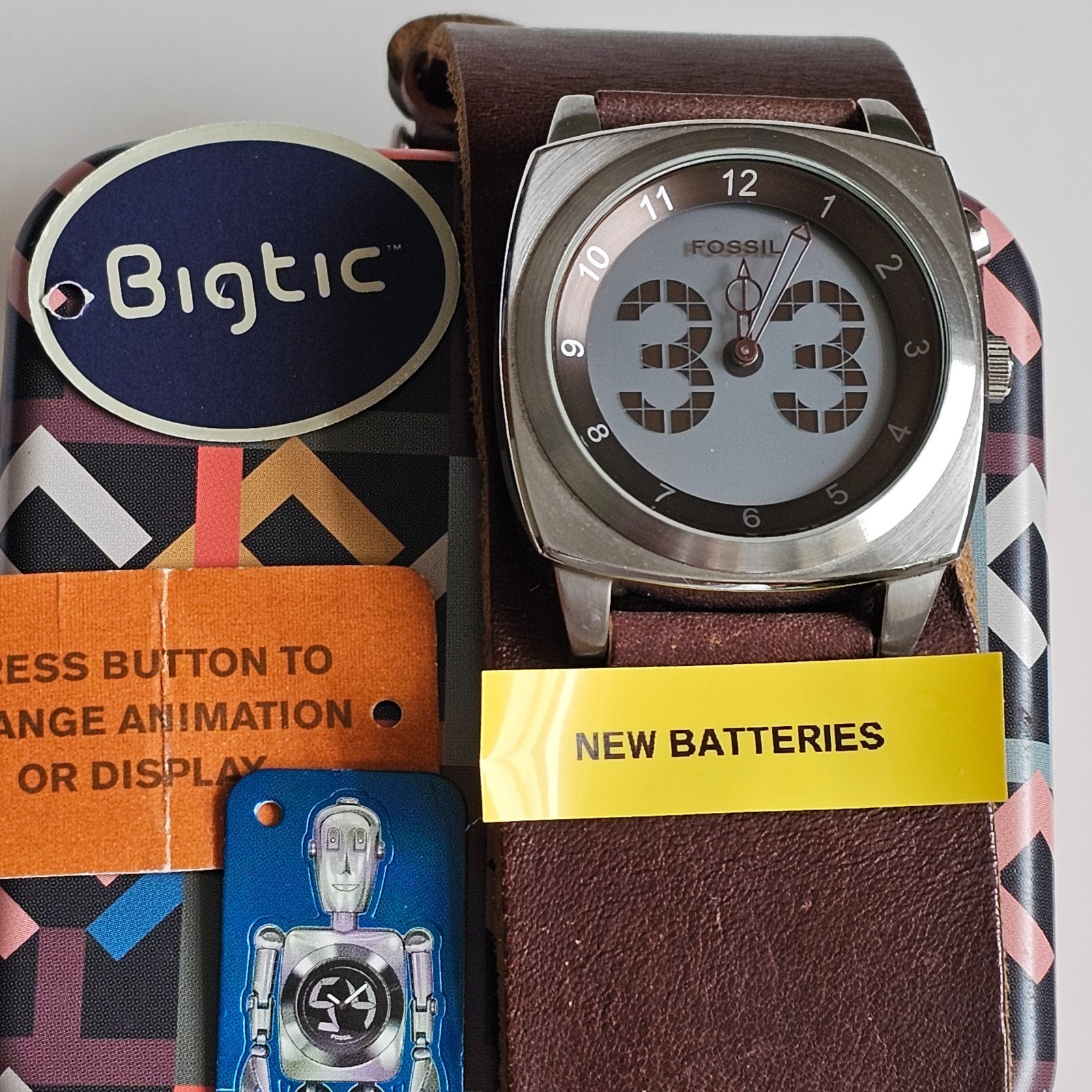 Fossil Big Tic watch mens – fully working, new batteries, with Fossil tin