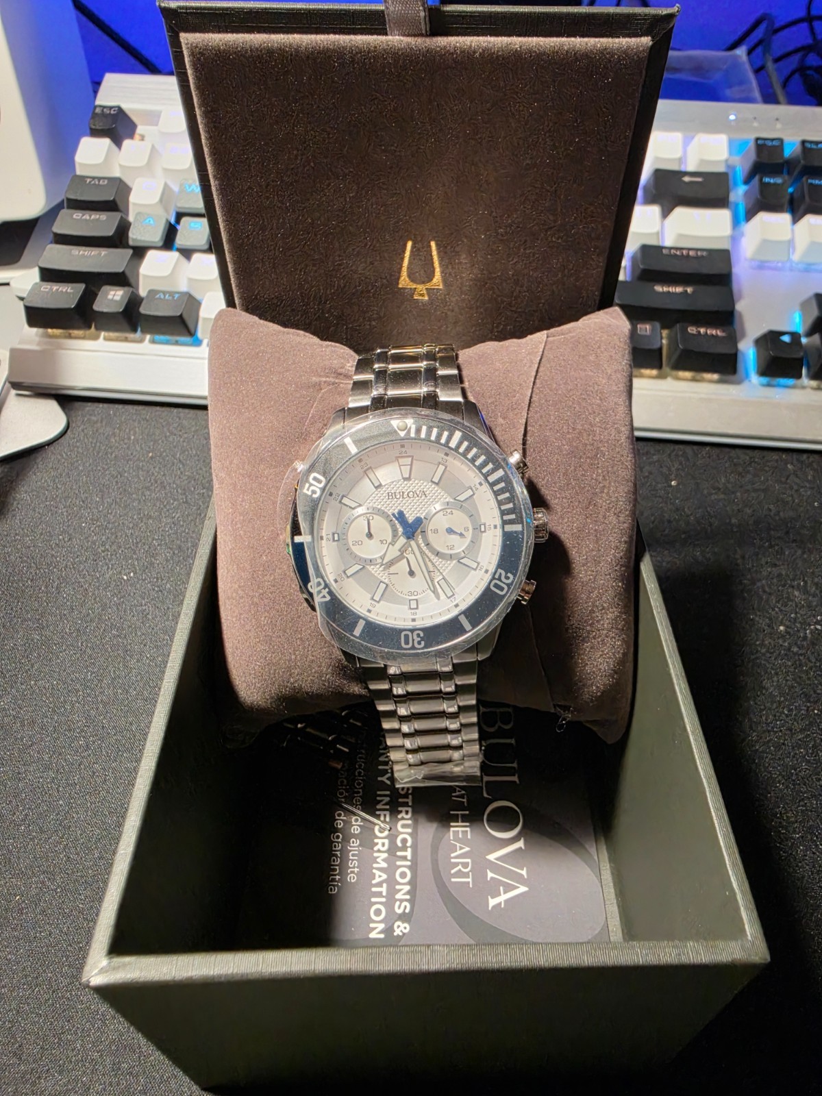 Bulova Men’s 98A257 Classic Chronograph Silver Dial Stainless Steel Watch 44mm