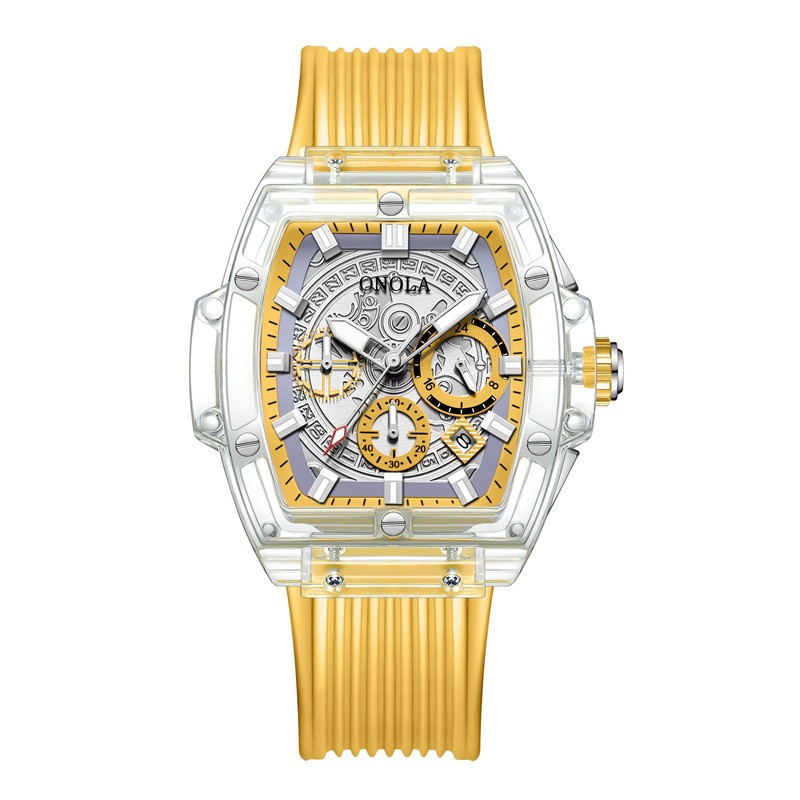 ONOLA Men Quartz Watch Multifunction Chronograph Waterproof Luminous Transparent