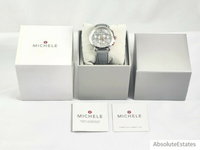Michele Sporty Sport Sail Silver & Rose Gold Grey Watch MWW01P000011 NIB Refurb