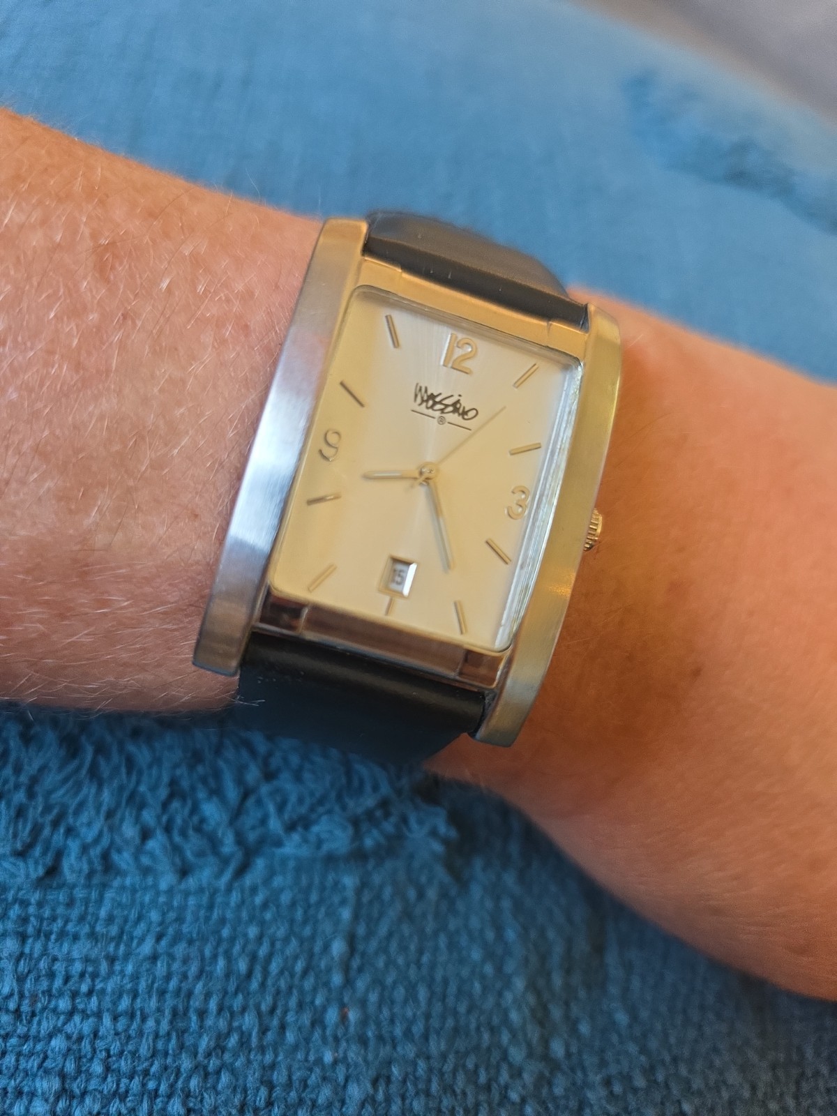 Mossimo Watch Men’s Black Leather Adjustable Band Silver Face Rectangle