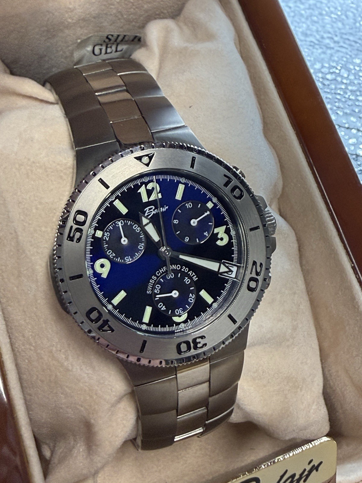 Belair All Titanium Swiss Chronograph Blue Dial 20 ATM G10.211 Mens watch