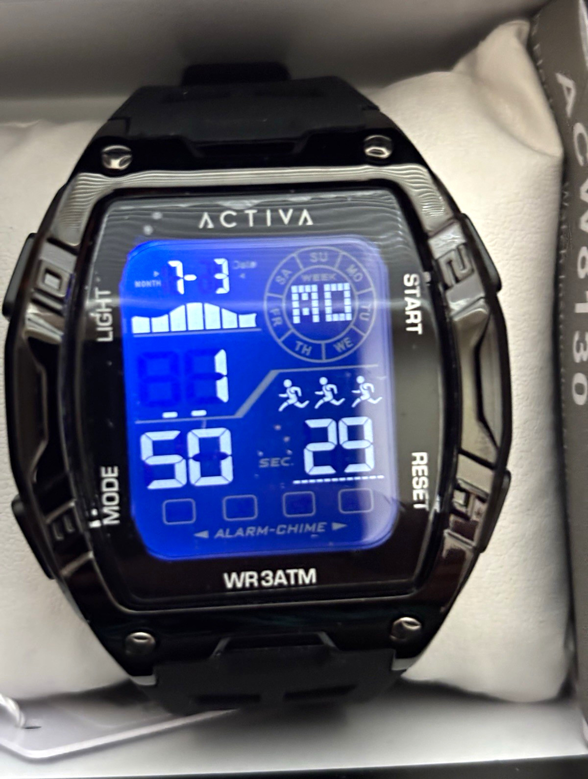 Activa Men’s Sport Digital Quartz Chronograph Alarm Backlight 3ATM Black Rubber