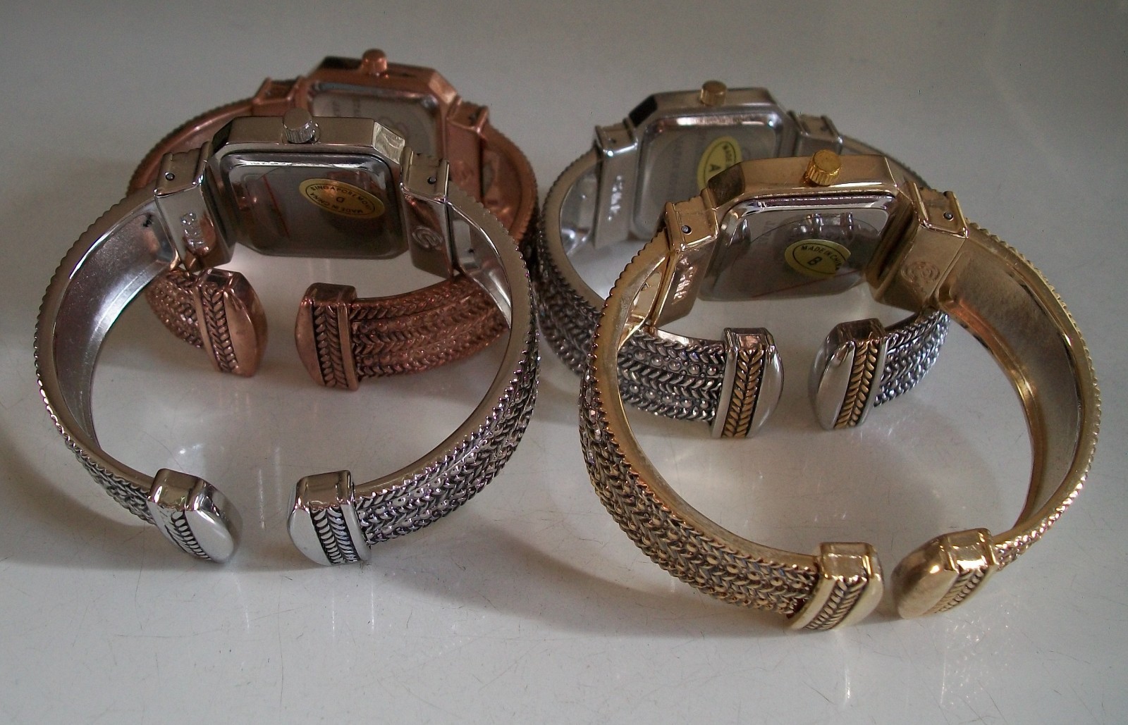 Women’s silver, gold & rose gold finish fashion rhinestone party cuff watches