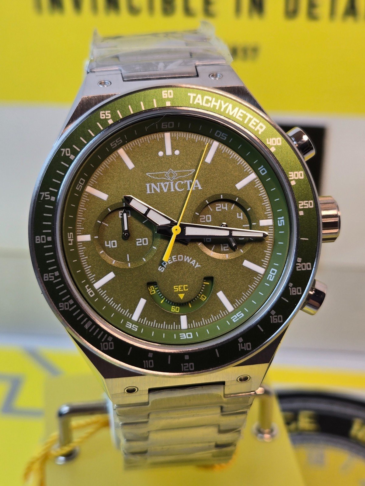 Invicta Speedway GearShift Men’s Watch 44mm, Steel with Green Bezel & Dial NEW!
