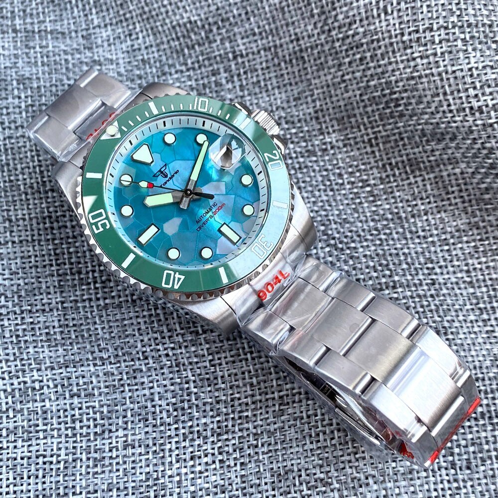Tandorio 40mm 20ATM Green MOP Dial NH35A Automatic Watch For Men Sapphire Glass