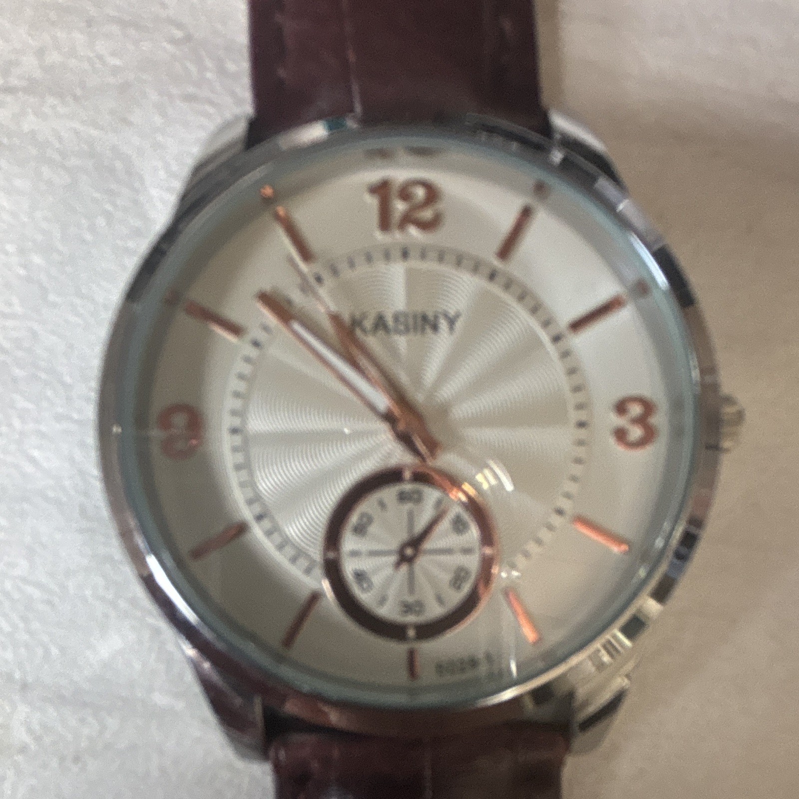 KASINY 5005G Women’s Analog Quartz Silver Dial Silver Case Brown Leather Strap