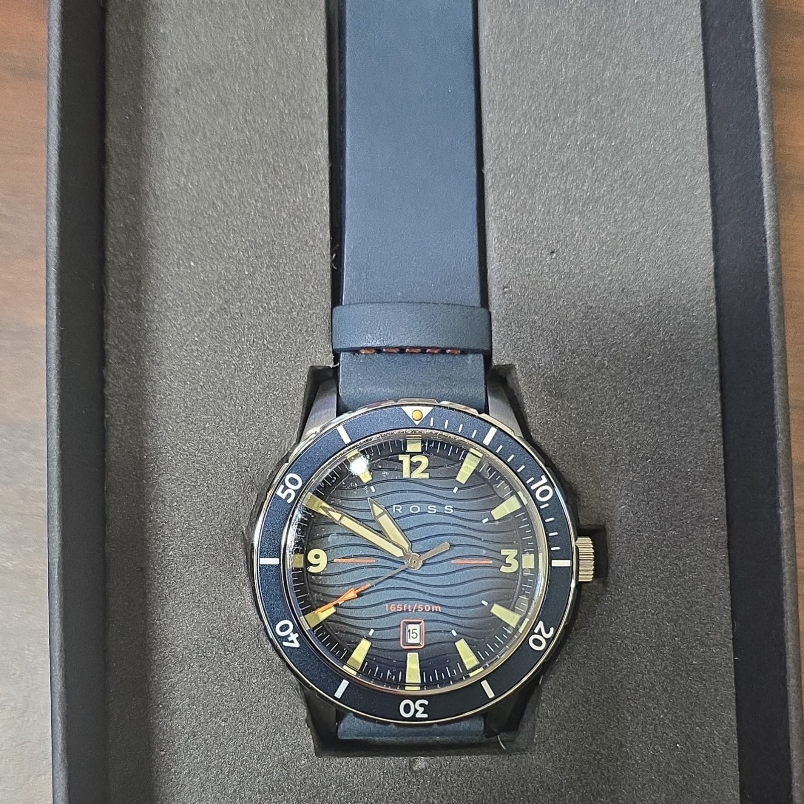 Cross Men’s Quartz Wristwatch, Diver Style, Water-Resistant, Blue Leather Band