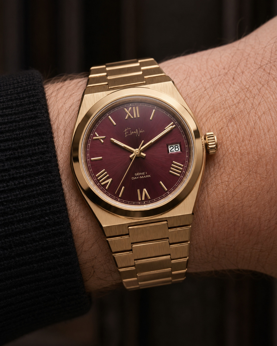 Élan Noir Série I Gold/Maroon 36mm Automatic NH35 Sapphire Crystal Steel Watch