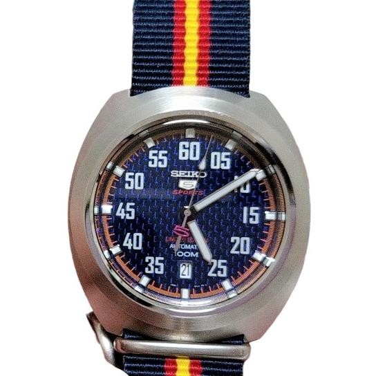 Seiko 5 Sports 4R35 44mm Navy Dial Ltd Edition Checker Caseback NATO Auth