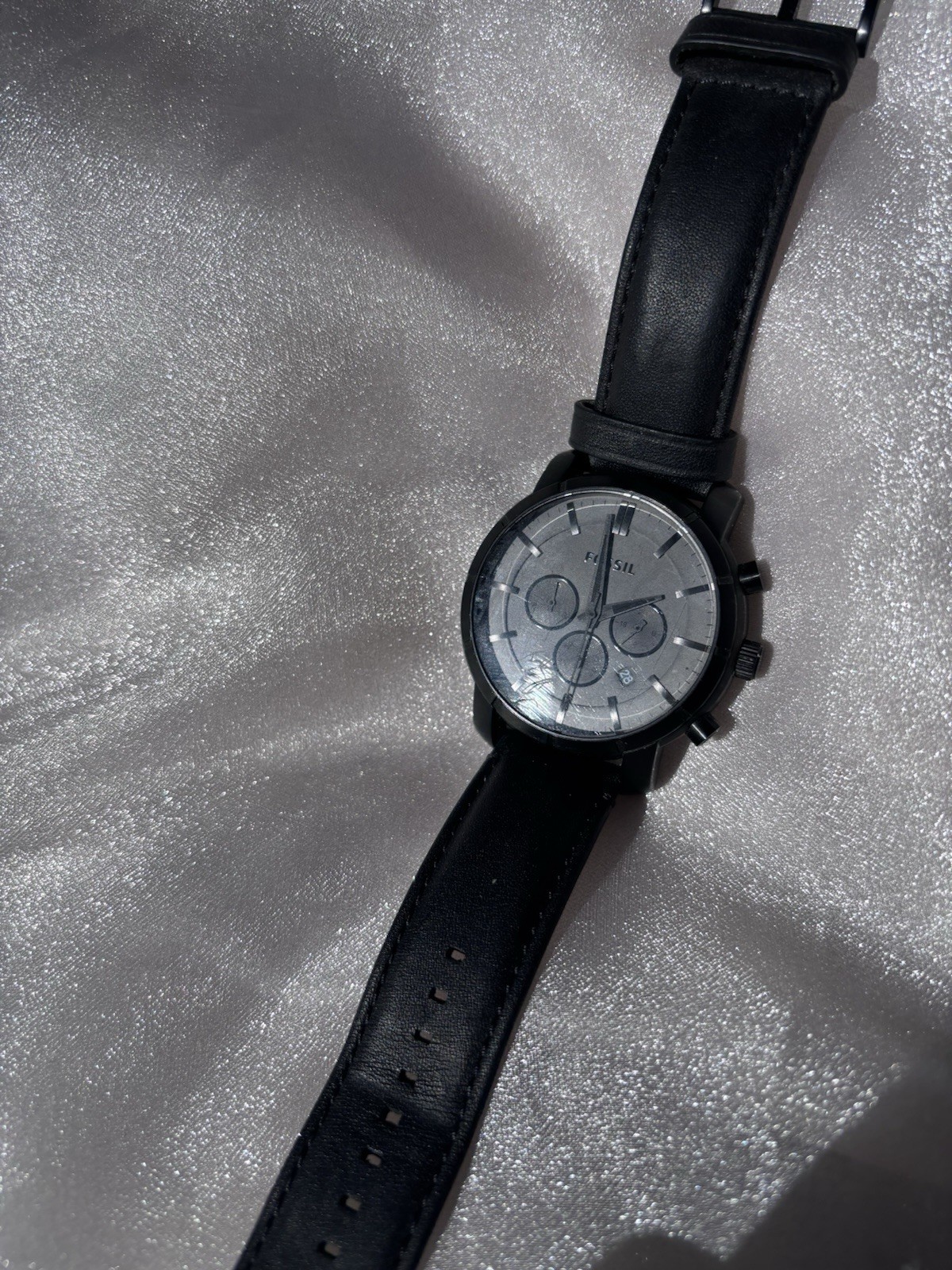 Fossil Men’s Chronograph Quartz Date Black Steel Case Watch Gray Dial