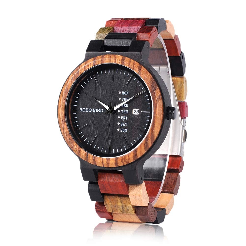 Natural Wood Watch Colorful Mens Wooden Watches Week & Date Display Japanese …