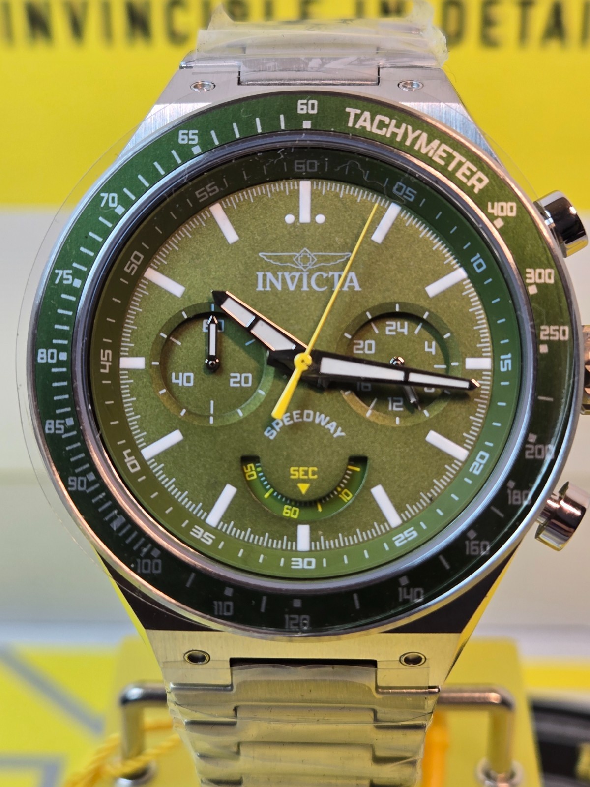 Invicta Speedway GearShift Men’s Watch 44mm, Steel with Green Bezel & Dial NEW!