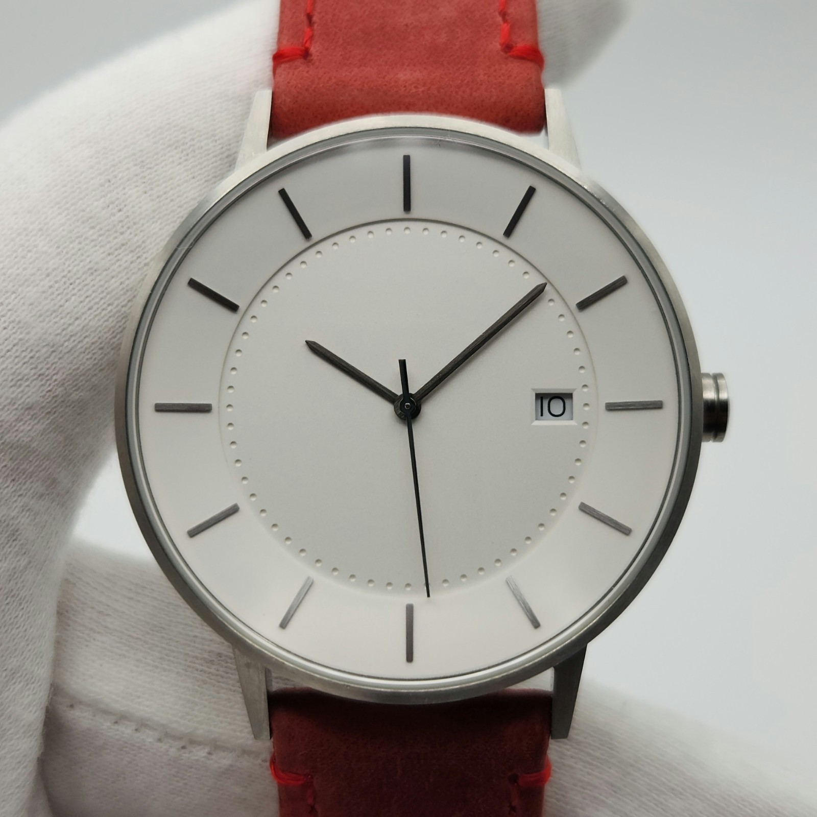 Linjer 02-SS Men’s 41mm Quartz Watch w/ Red Strap
