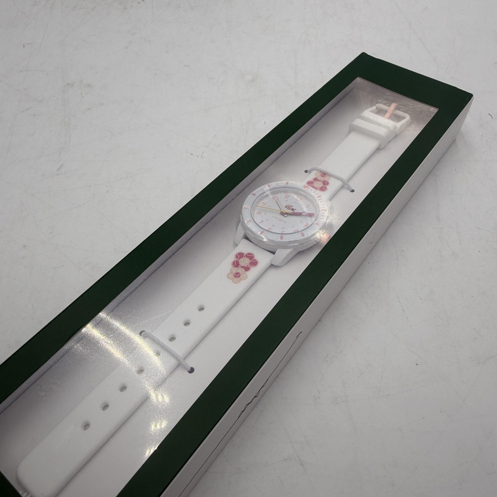 Lacoste Mini Tennis Kids Sporty Quartz Water Resistant Watch 35MM, White Flower