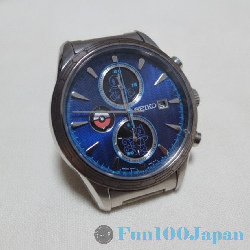 SEIKO SBPY162 Pokemon Blastoise Solar Chronograph Wristwatch Blue Ltd 700 Rare
