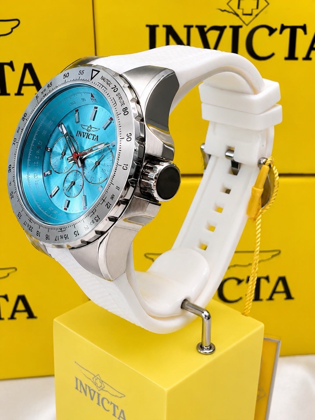 Invicta Aviator Skyshock Men’s 50mm Light Blue Dial White Silicone Watch NWT