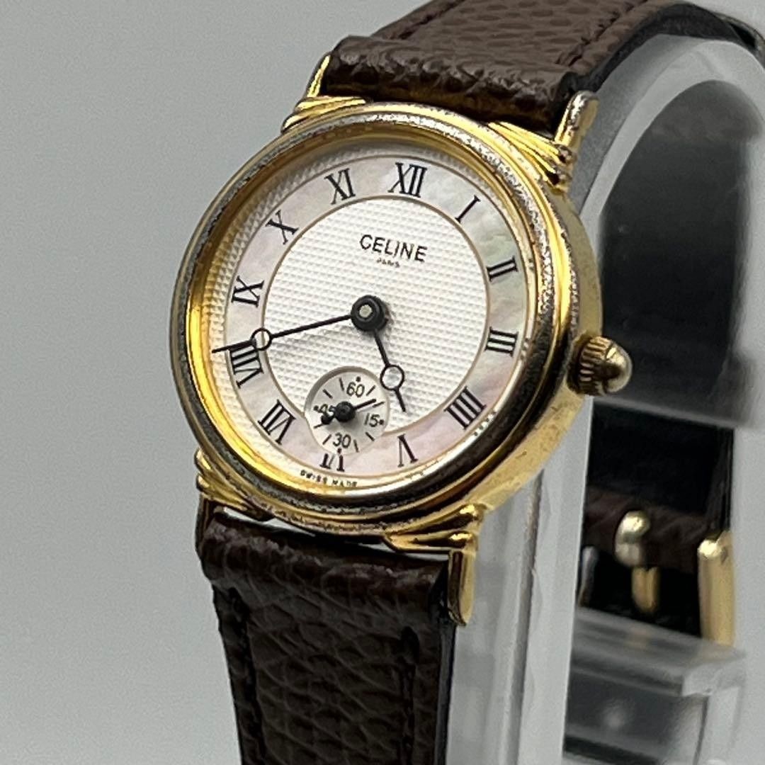 Vintage CELINE Small Seconds MOP Dial Gold Women’s Quartz Watch New Battery