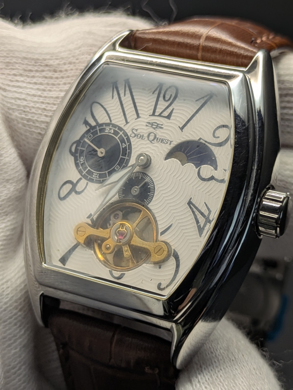 SOL QUEST Automatic Skeleton Moonphase Men’s Watch 35.5mm From Japan