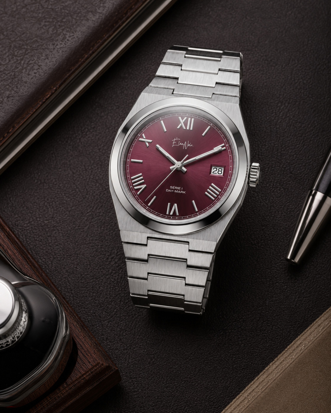 Élan Noir Série I Maroon 36mm AutomaticNH35 Sapphire Crystal Steel Watch
