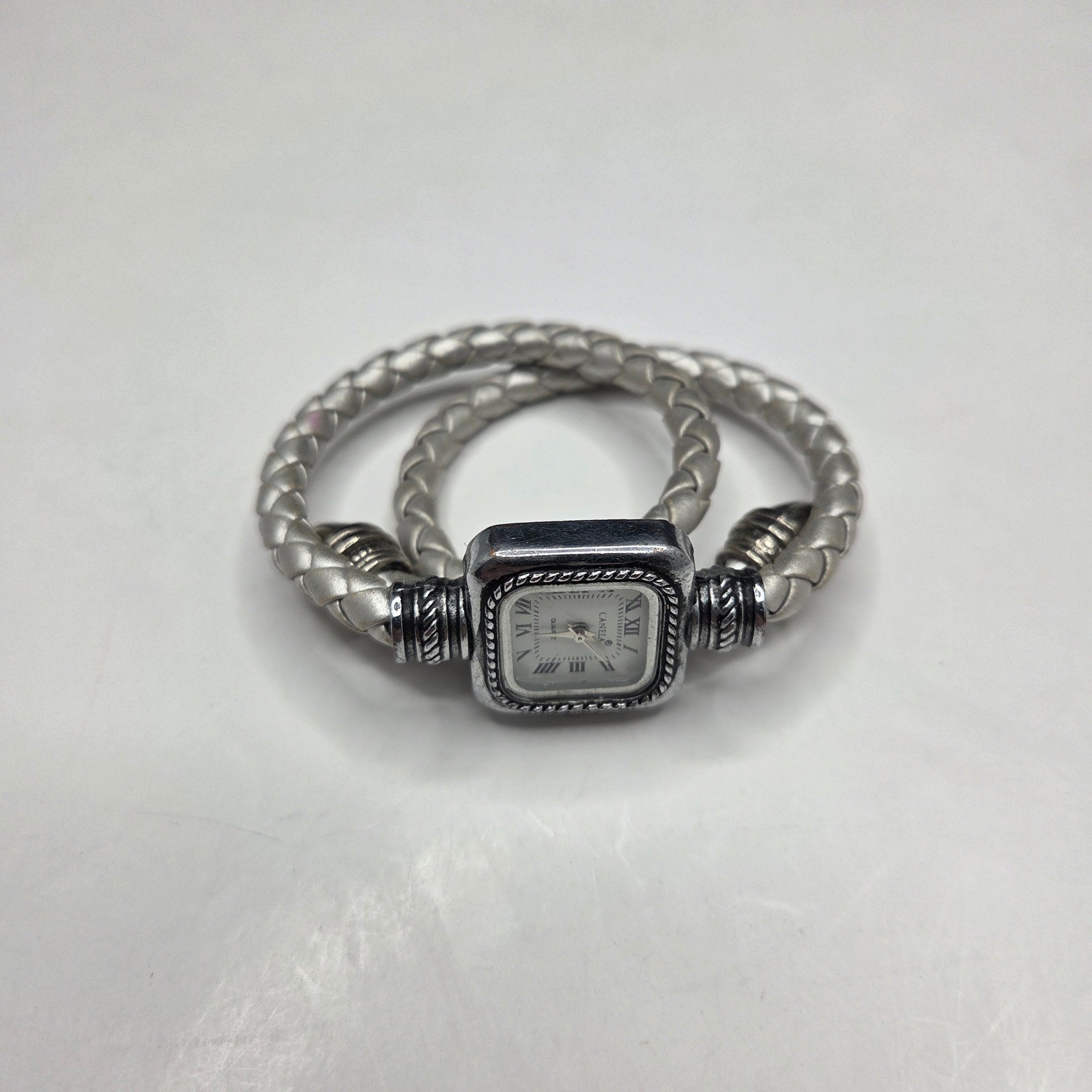 Canela Collection Wrap Watch Braided Silver Tone Square Face Roman Numeral Boho