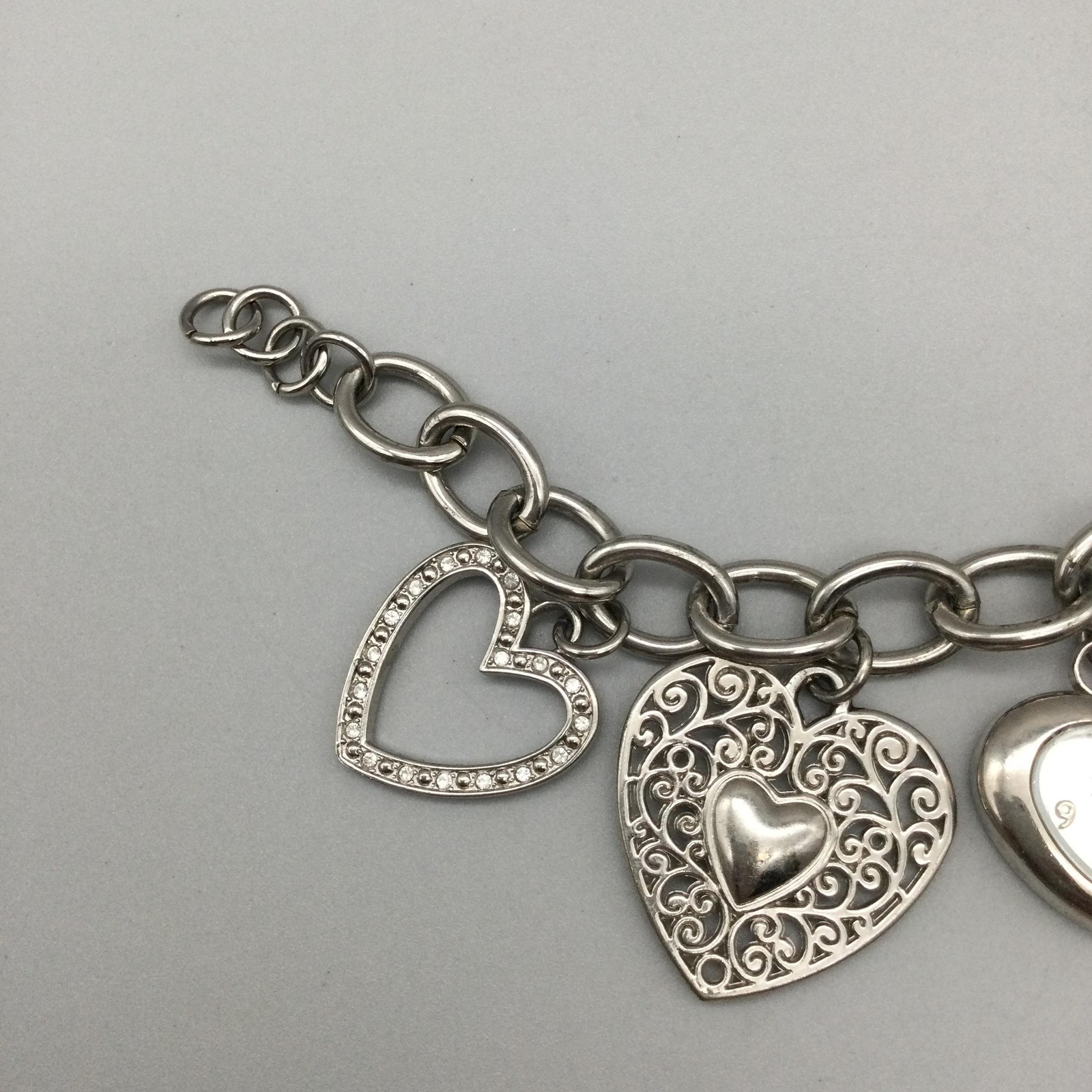 Heart Womens Watch 26mm Heart Shape Dial Silver Tone Charm Bracelet 8.25″