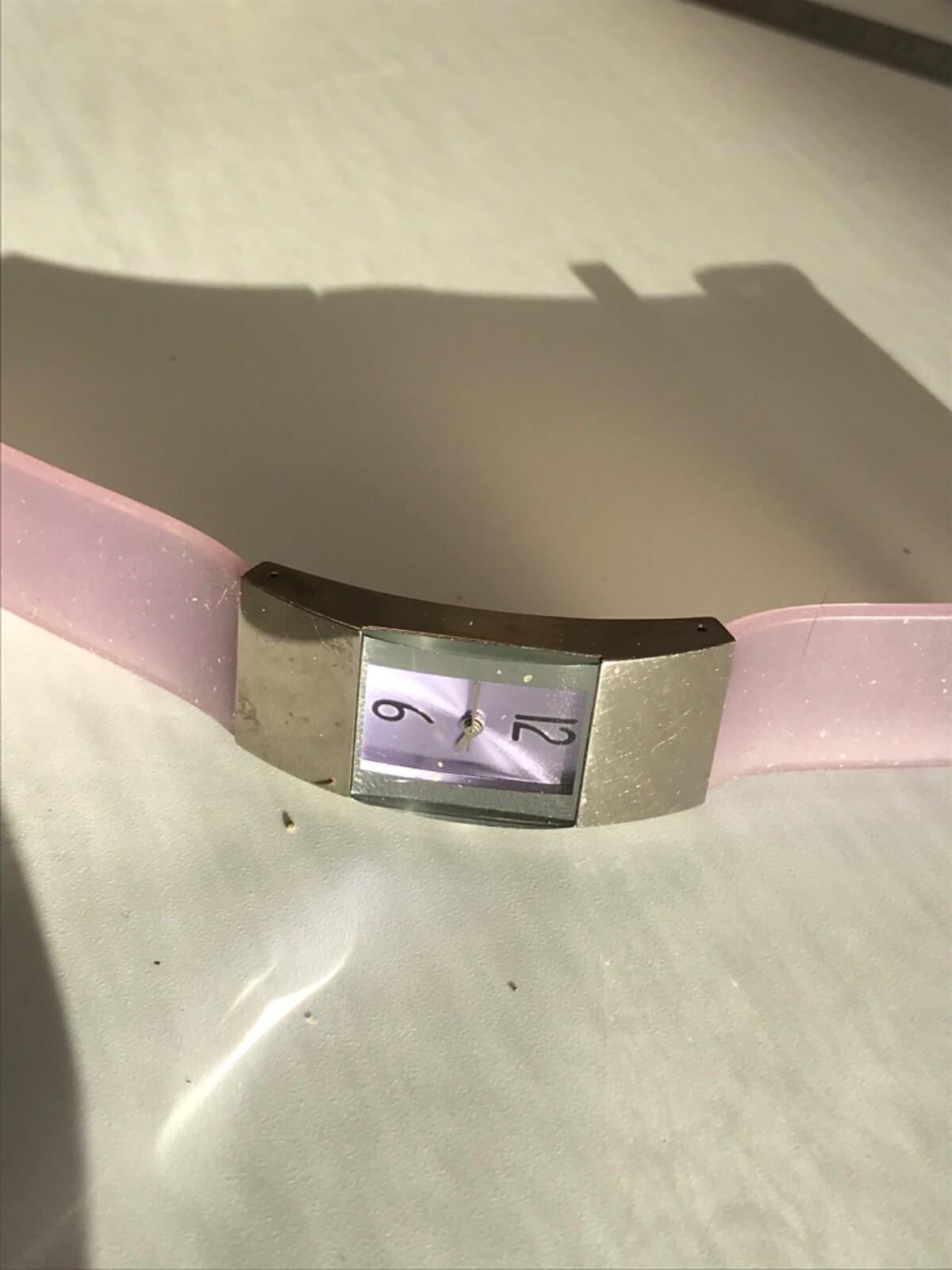 Vintage retro rectangle lilac, rubber Stainless steel watch