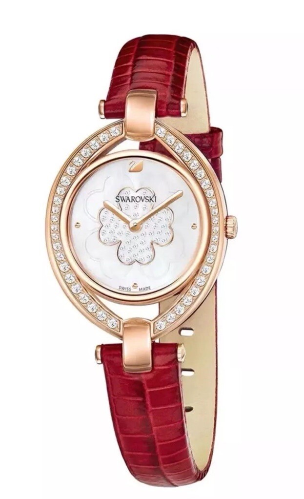 Nwt Swarovski Stella Women’s Watch Leather Strap LS Red 29 mm 5421822