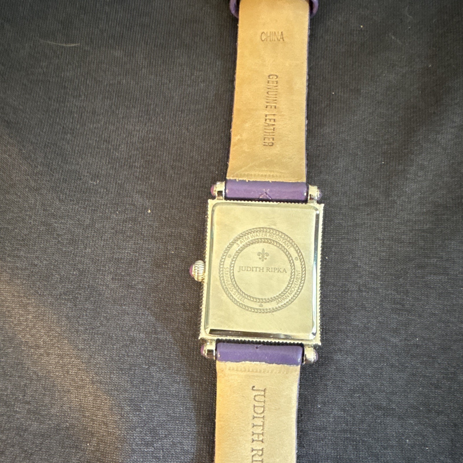 Judith Ripka Tank Quartz Rectangular 27mm Silver Dial Purple Leather Strap