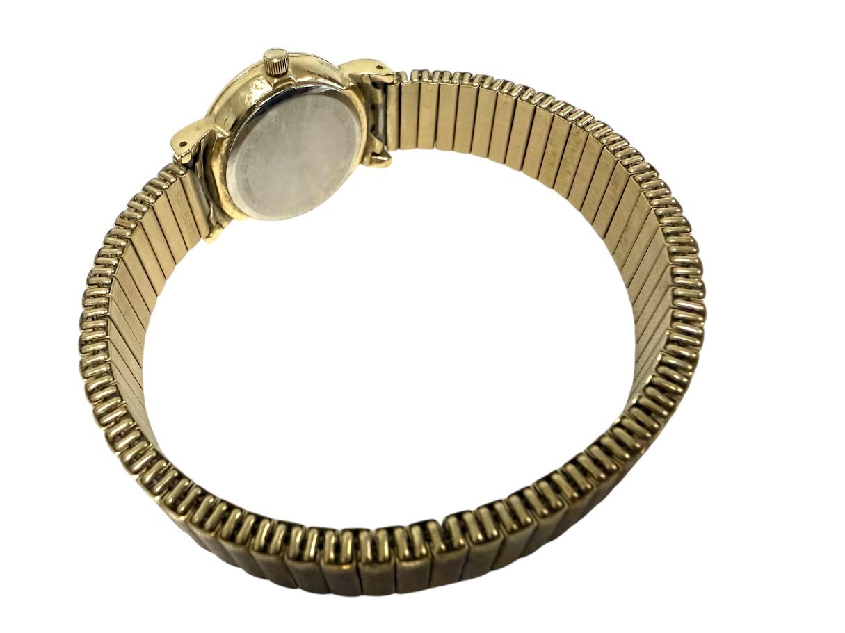 Vtg BELAIR Military Time Watch Day Date Gold Tone Stainless Stretchy NEW BATTERY