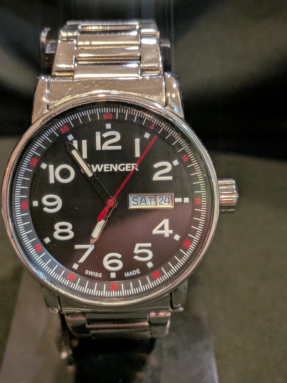 SWISS WENGER ATTITUDE HERITAGE MENS STAINLESS 42mm WATCH 0341.10 – NEW BATTERY