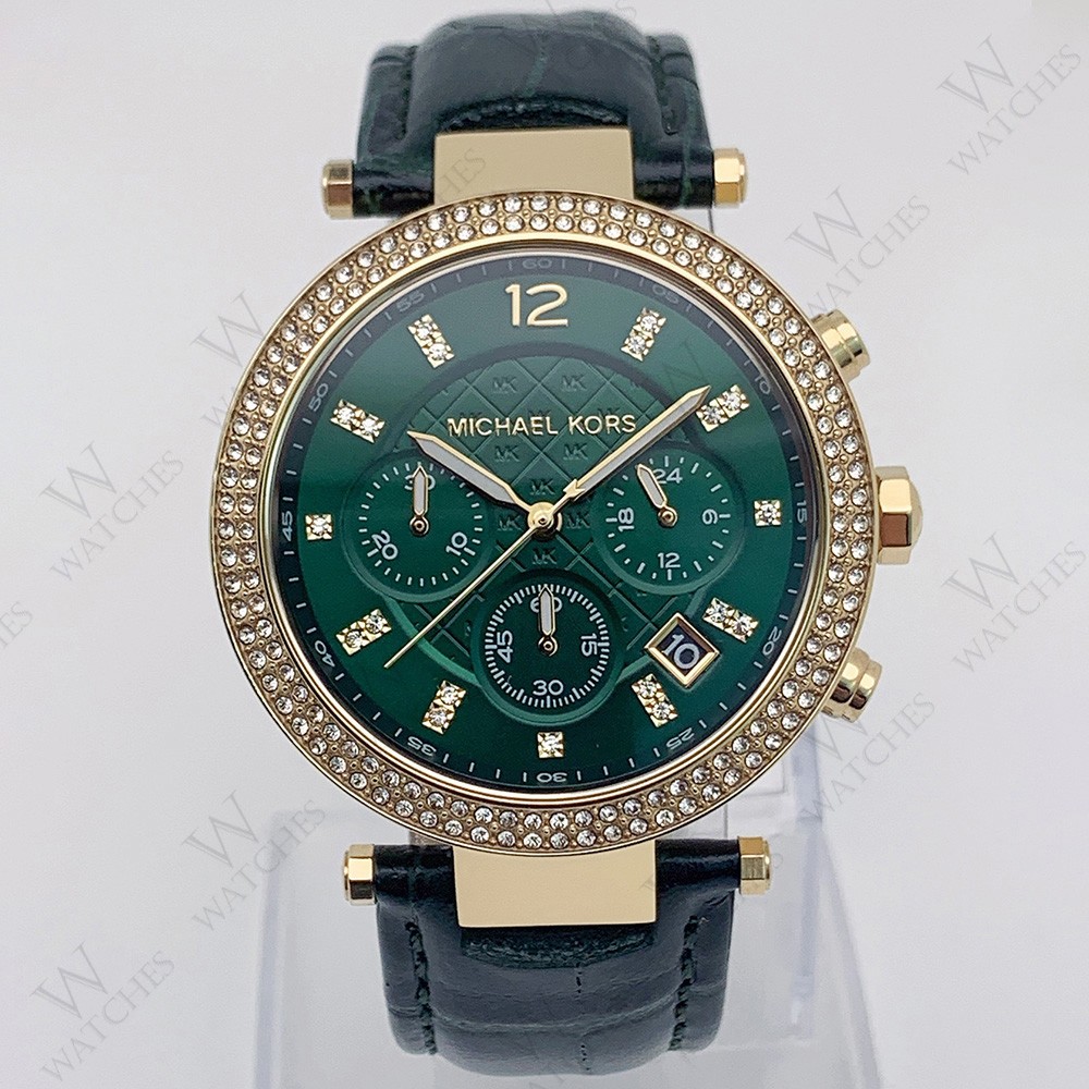 Michael Kors MK6985 Parker Leather Strap Green Dial Quartz Women’s Watch