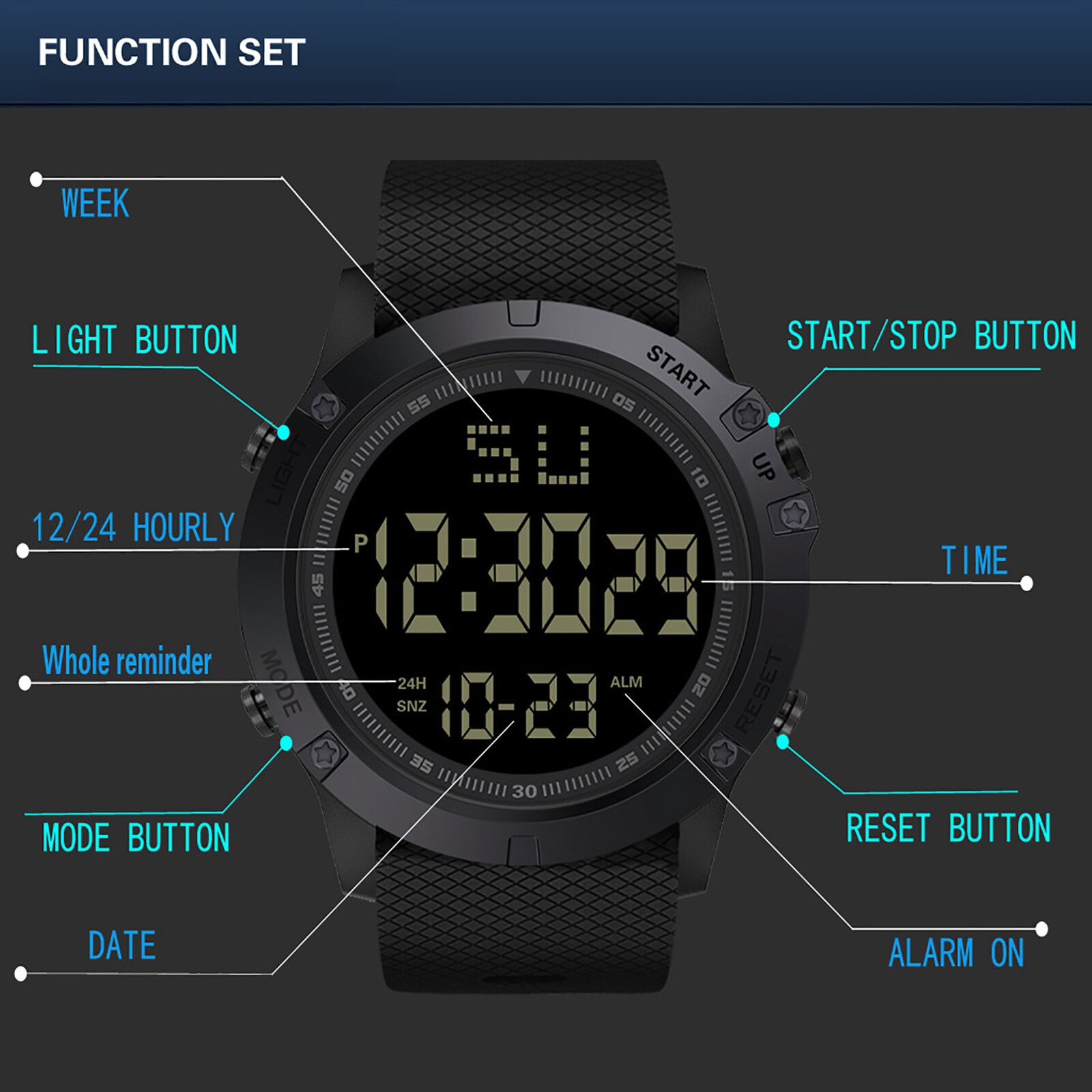 Men Digital Sports Watch Military Tactical LED Backlight Wristwatch Waterproof