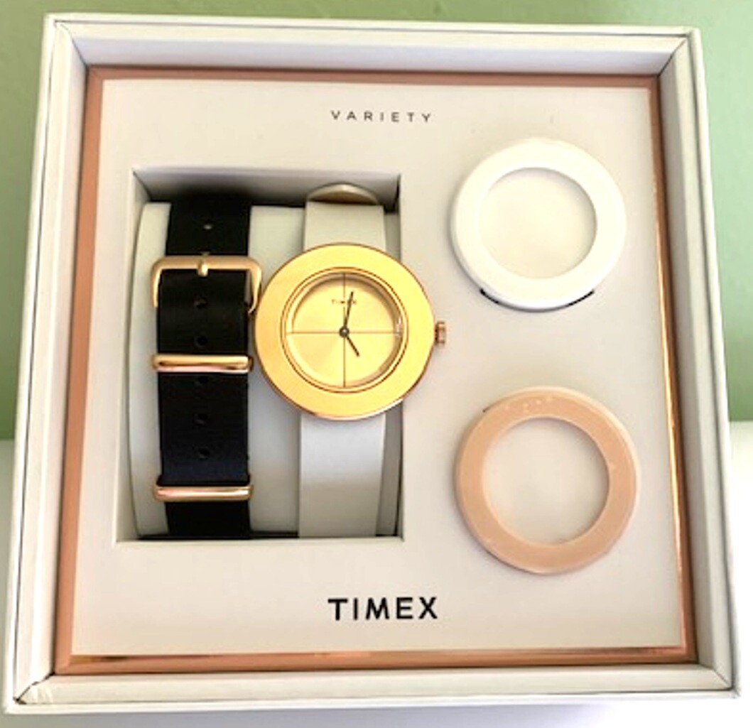NEW TIMEX VARIETY ROSE GOLD TONE LEATHER BAND WATCH BOX SET TWG020200