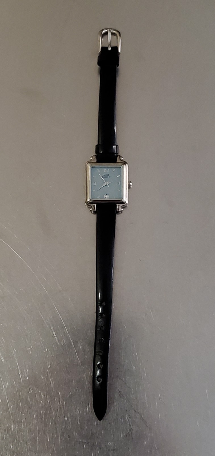 Anne Klein II Watch Women’s Analog Date Vintage Blue Dial Black Leather 44 mm