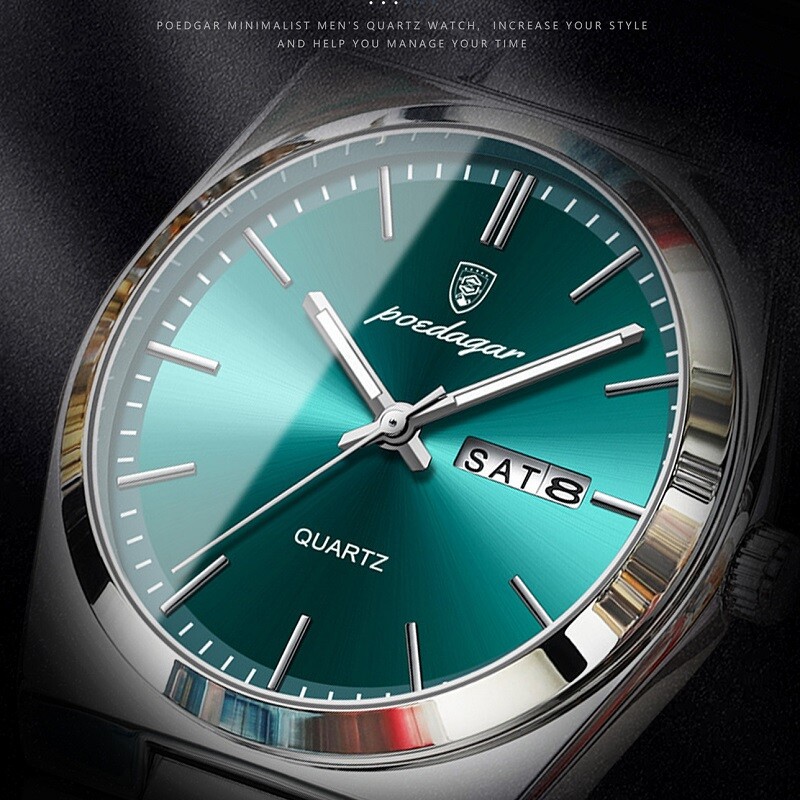POEDAGAR Fashion Men’s Watch Waterproof Luminous Stainless Quartz Watches
