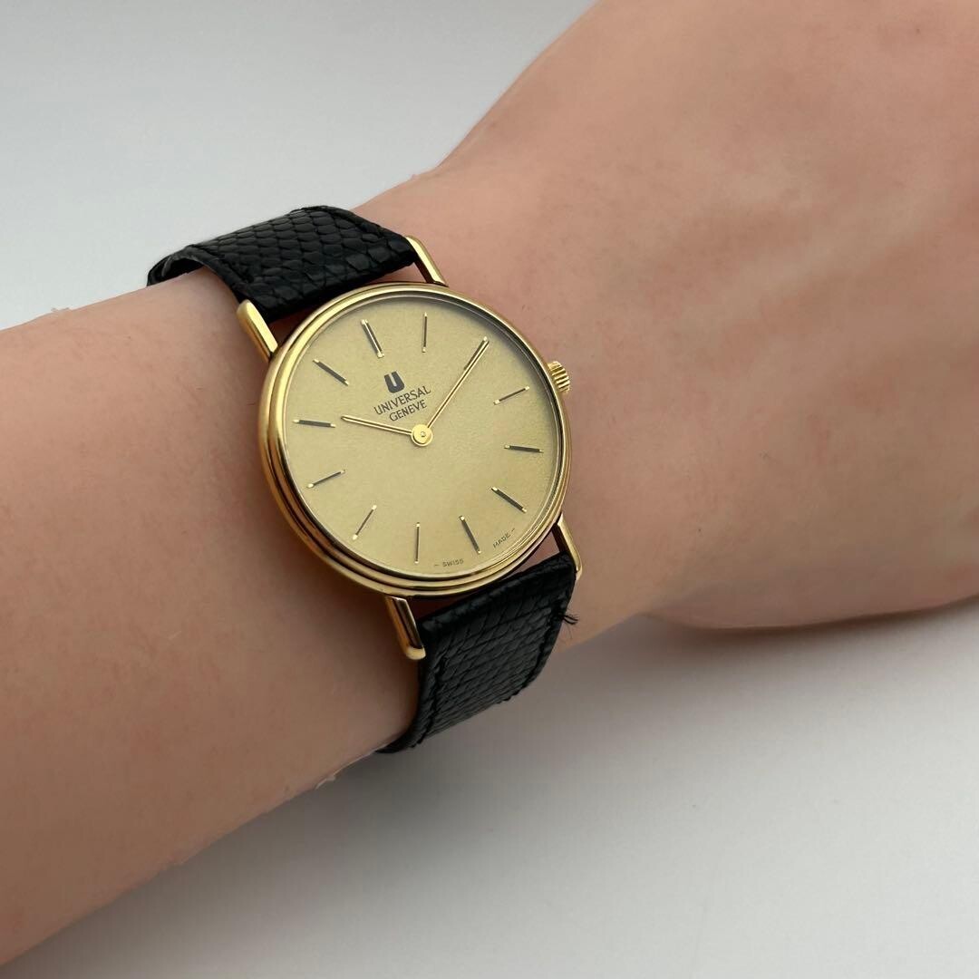 Universal Geneve 542205 Mens Gold Sunray Dress Watch Manual Wind Slim Swiss 30mm