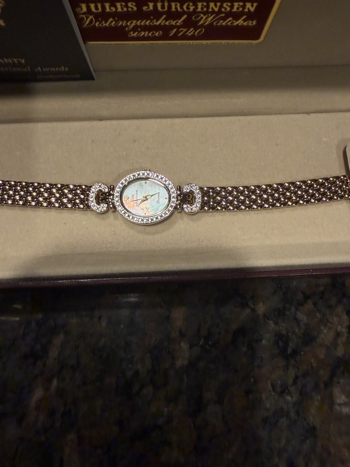 Jules Jurgensen mother of pearl women quartz watch with Austrian crystals