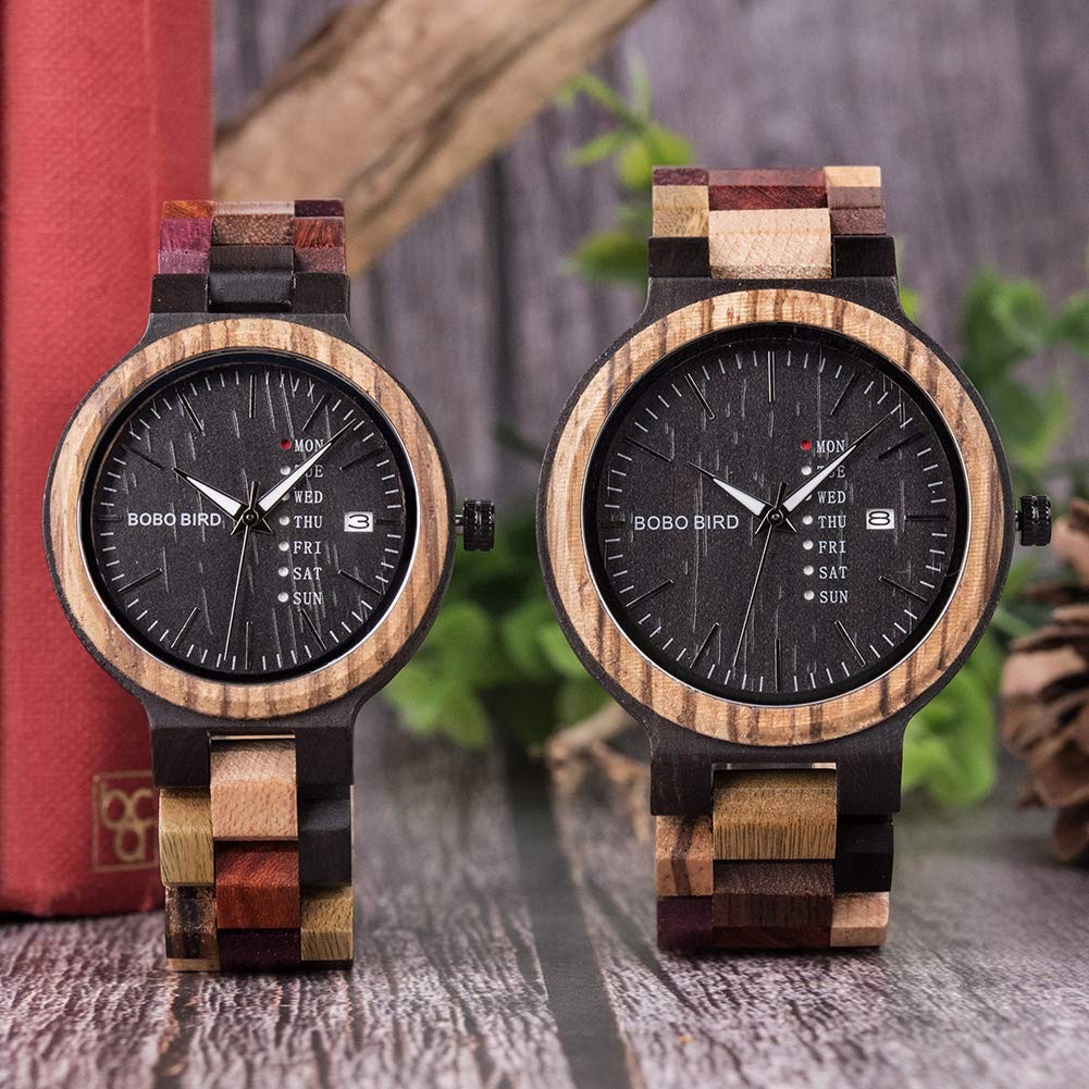 Natural Wood Watch Colorful Mens Wooden Watches Week & Date Display Japanese …